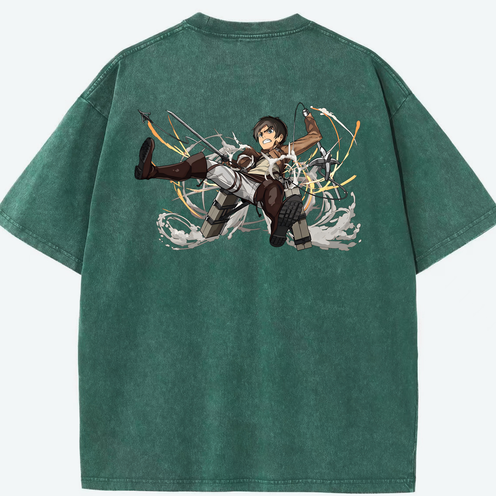 （画像用） 進撃の巨人 エレン･イェーガー Attack on Titan Eren Jäger 綿100% ヴィンテージ風 半袖Tシャツ（背面プリント）